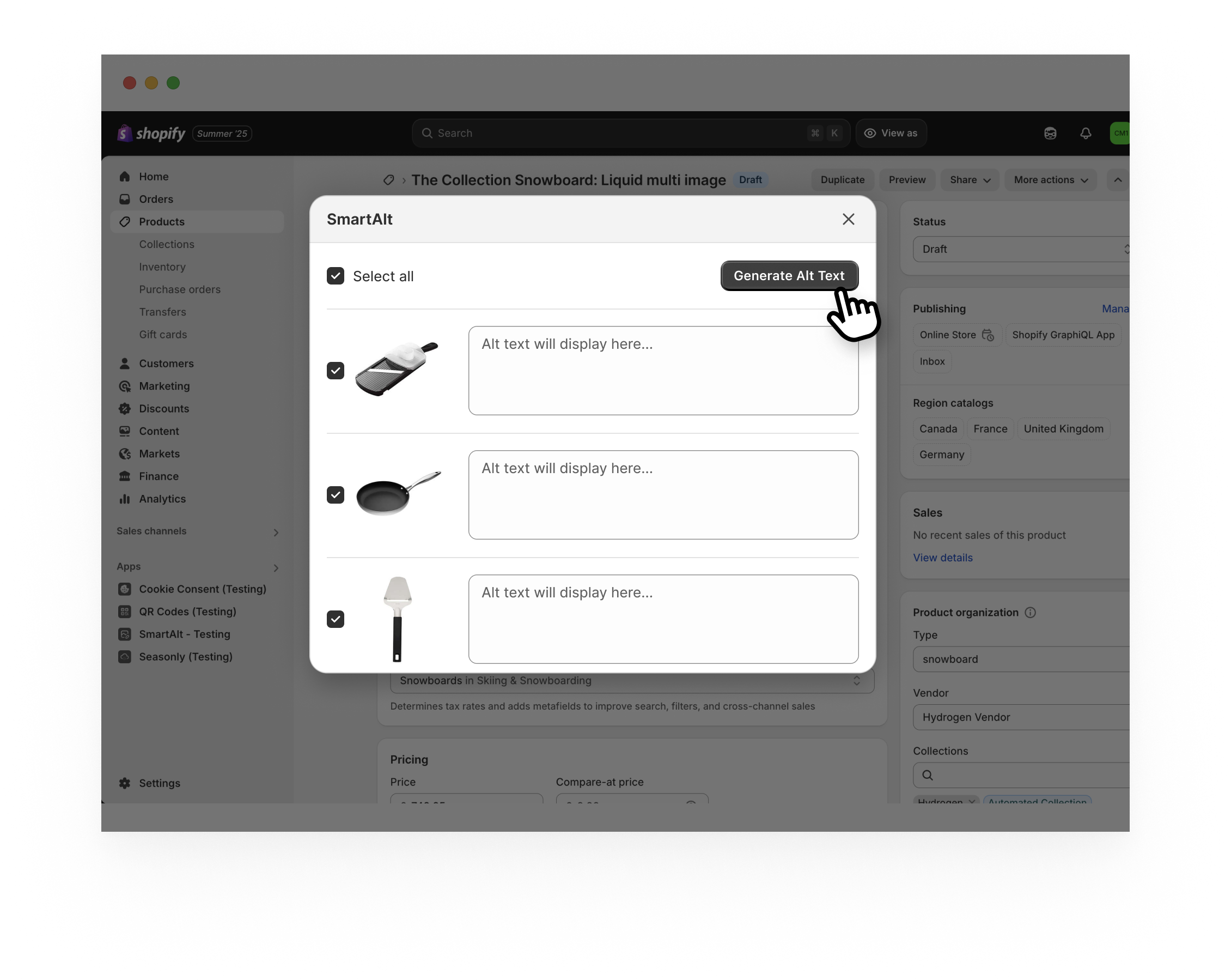 smartalt demonstration of user screen