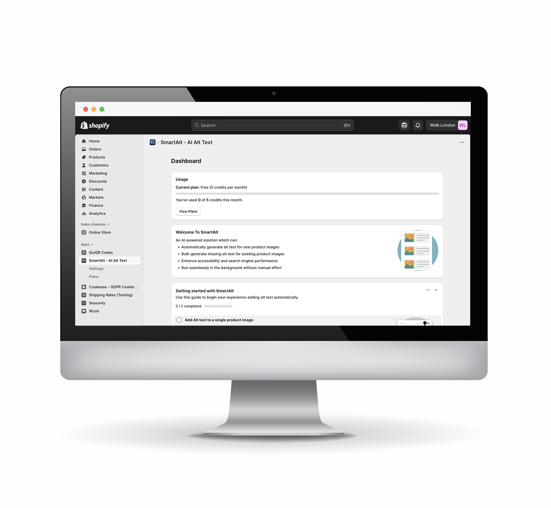smartalt demo screen on imac